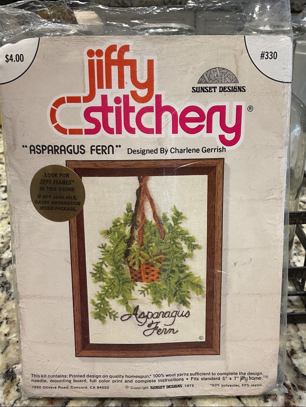 Vintage 1975 Jiffy Stitchery "Asparagus Fern" Embroidery Kit - Green